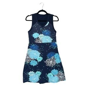 Title Nine Sleeveless Diamalete Dress Women's Sz M Blue Floral Built In Bra Mini